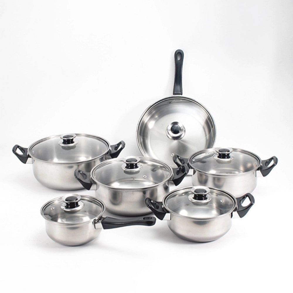 Trade Shop - Set Batteria Di Pentole 12pz In Acciaio Inox Ad Induzione Coperchi Con Valvola Sicurezza -