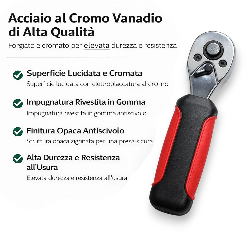 Mini Cricchetto Reversibile 1/4'' A Sgancio Rapido per Bussole Officina | 201