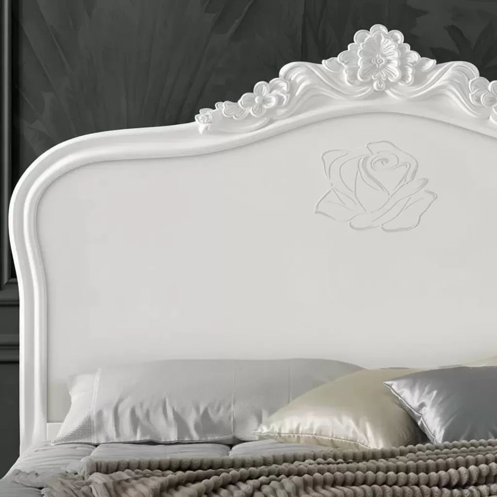 Letto matrimoniale barocco rosa intagliata bianco 182x212x156 (2134) - Mobili 2G