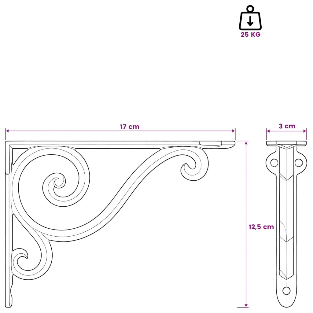 Supporti per mensole da parete 12 pz Nero 12.5 x 17 x 3 cm 42038872