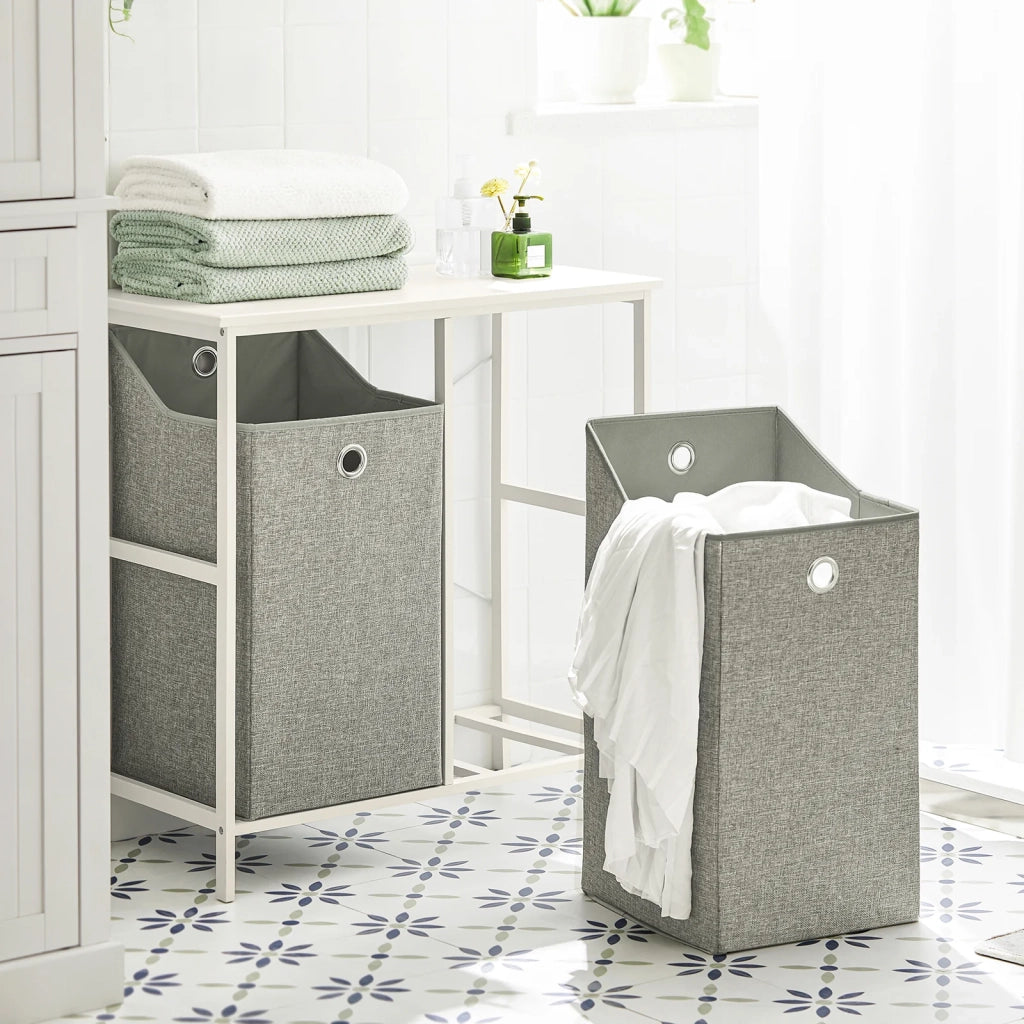 Mobiletto portabiancheria con 2 sacchetti Portabiancheria rimovibili Cesto della biancheria Mobiletto del bagno grigio BZR57-W