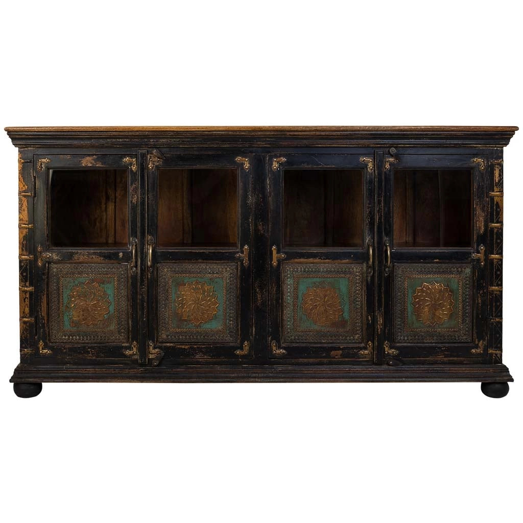 Credenza in legno, vetro e metallo marrone 170x40x90
