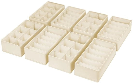 Organizzatore di carico per armadio - Set di 8 organizzatori, 30 x 15 x 9 cm Sistema di organizzazione per armadio, bambino, calze, mutande, beige