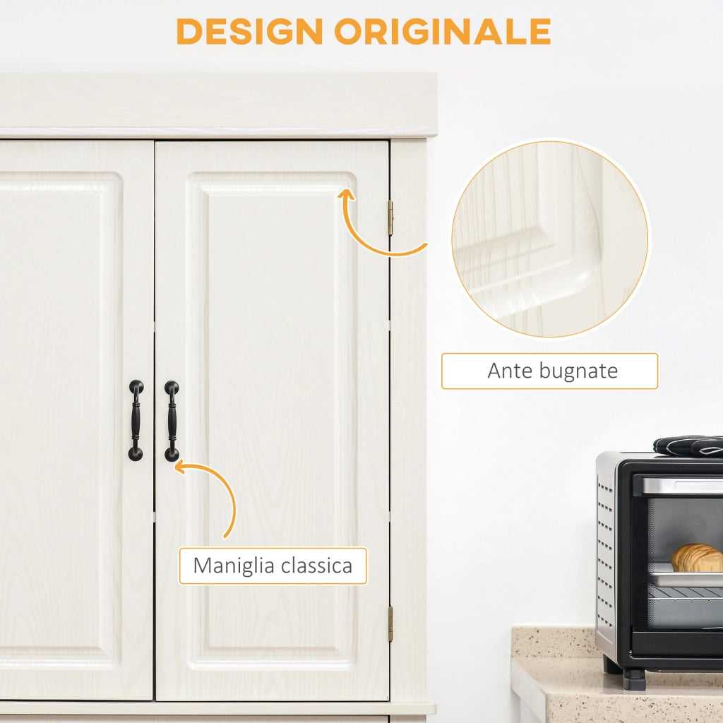EasyComfort Credenza Cucina con 2 Armadietti e Cassetto in Stile Coloniale, 80x35x180cm Bianco