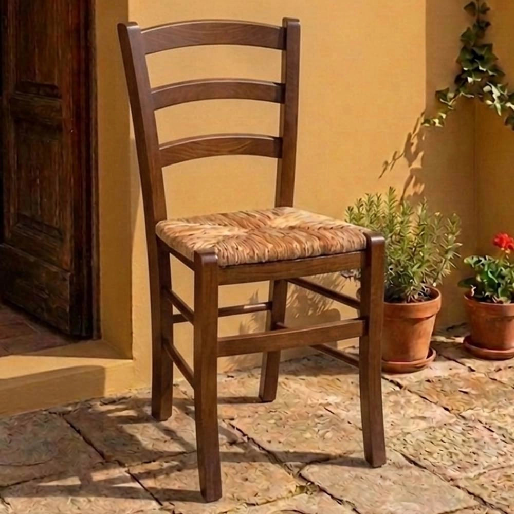 Sedia in legno venezia noce scuro con seduta in paglia