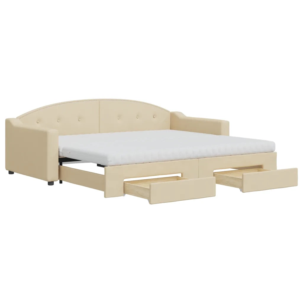 Divano Letto Estraibile con Cassetti Crema 90x200 cm in Tessuto 3197588