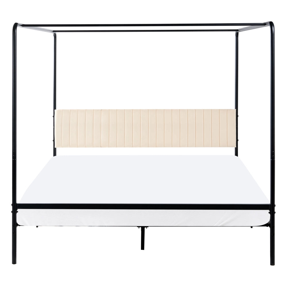 Letto a baldacchino in metallo nero con doppia testiera imbottita 180 x 200 cm moderno romantico