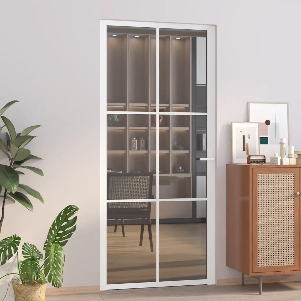 Porta Interna 93x201,5 cm Bianca in Vetro ESG e Alluminiocod mxl 105522