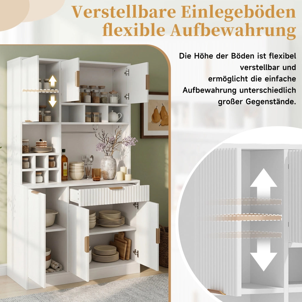 Credenza alta bianca 100x40x175 cm con prese e portavino