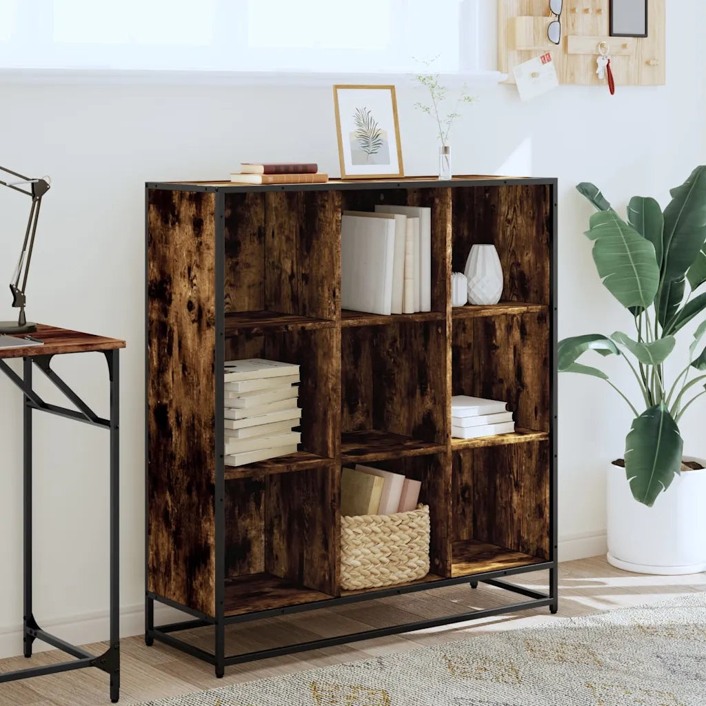 Libreria-Scaffale per Libri-Mobile di Stoccaggio Rovere Fumo 97,5x33x107,5 cm Legno Multistrato&Metallo