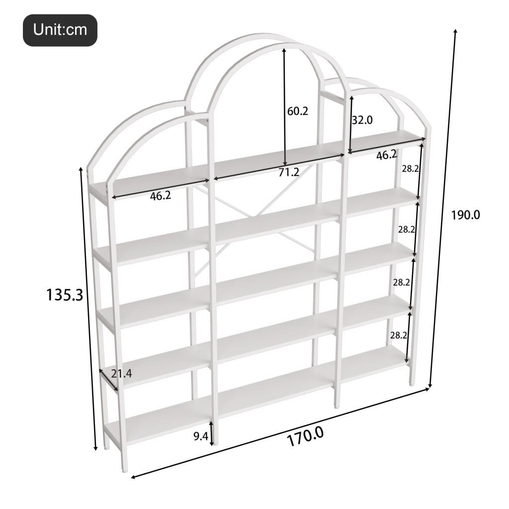 Scaffale con 5 Ripiani Contenitivi; Decorazione a Nuvola; Struttura in MDF e Metallo; Bianco; 170 × 26 × 190 cm
