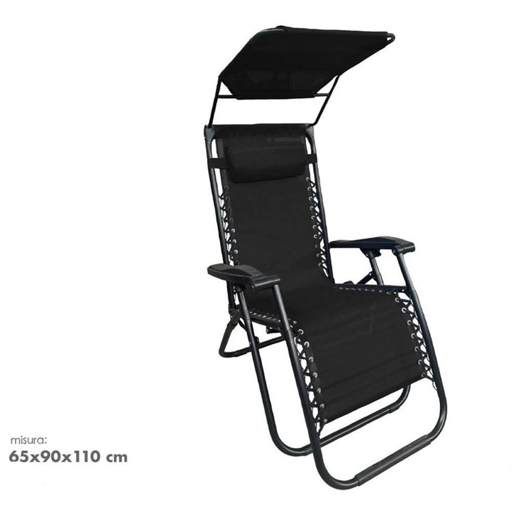 Trade Shop - Sedia Sdraio Con Parasole In Textilene Reclinabile Pieghevole Con Poggiatesta 483015 -