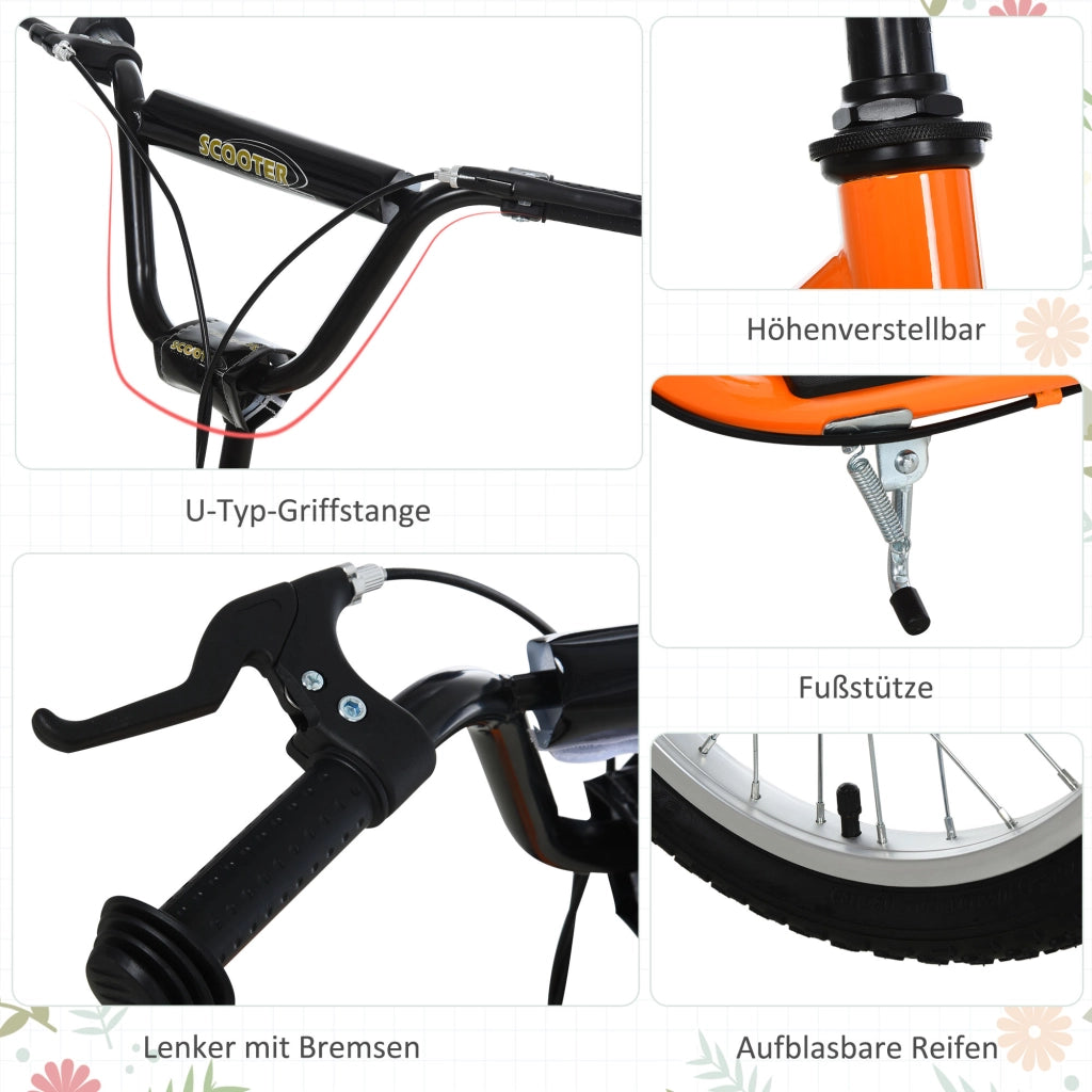 Scooter per bambini con manubrio regolabile ruote grandi e freno ¨C Minimal ¨C 16 pollici metallo arancione