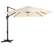 Ombrellone da giardino decentrato 3 x 3 mt ombrellone da terrazzo quadrato protezione solare in tela upf 50+ girevole 360° inclinazione regolabile con manovella e base beige 12_0001786