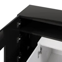 Elegante TV mobile con Pannello Basso, Luminoso Bianco e Nero Lucido, LED Illuminazione, Mobili Soggiorno - Design Moderno, Superficie in Vetro Elegante, Nero