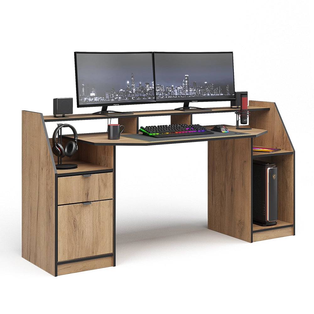 Vicco Scrivania computer Quercia dorata 179.8 x 65.5 cm con 1 cassetto e 1 anta