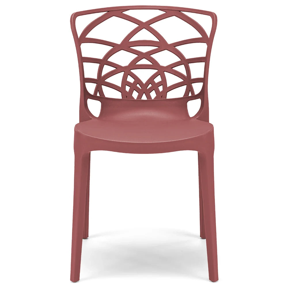 Set 4 sedie in polipropilene ARMONIA, impilabile, resistente ai raggi UV, design moderno, ideale per sala da pranzo, cucina, sala d’attesa, bar, ristoranti o giardino, colore Mattone