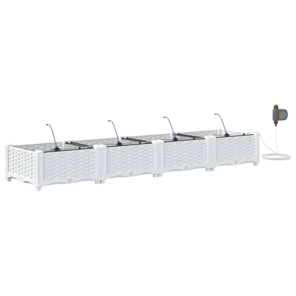Set di 4 fioriere da giardino moderne con sistema di irrigazione 160 x 40 x 22 cm acciaio bianco 02_0058607