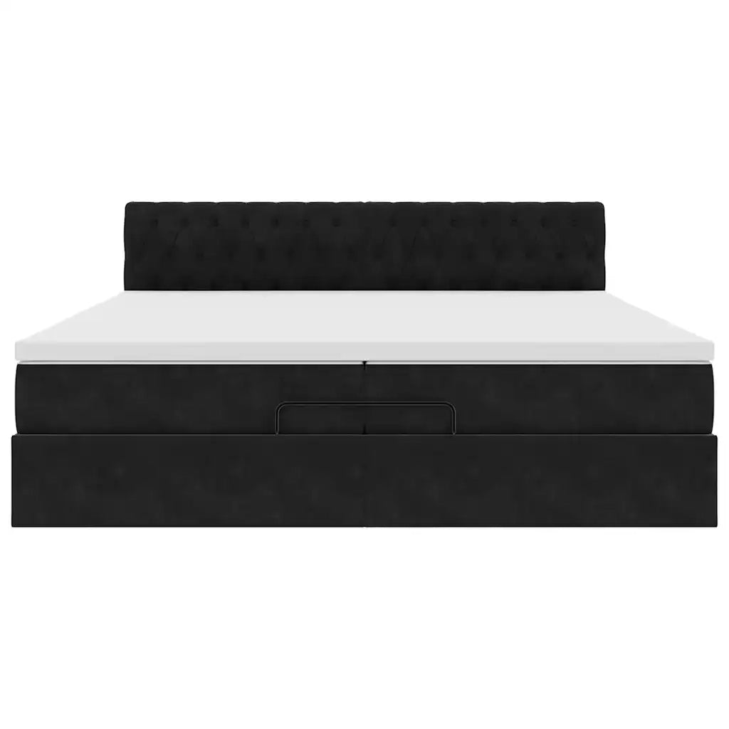 Struttura Letto Pouf con Materassi Nero 200x200 cm Velluto