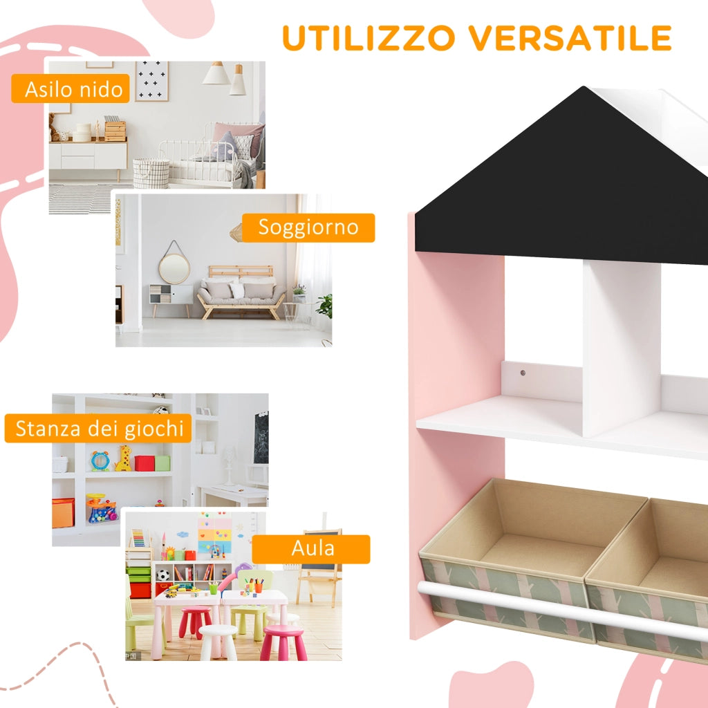 Scaffale Portagiochi per Bambini con Ripiani e Cassetti Rimovibili, Rosa
