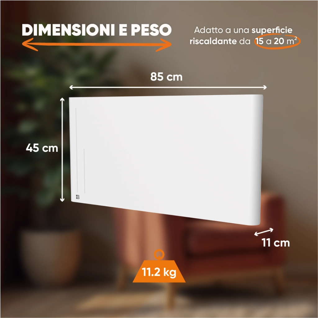 Radiatore elettrico fisso ad inerzia ceramica a secco 2000W ALBA orizzontale bianco
