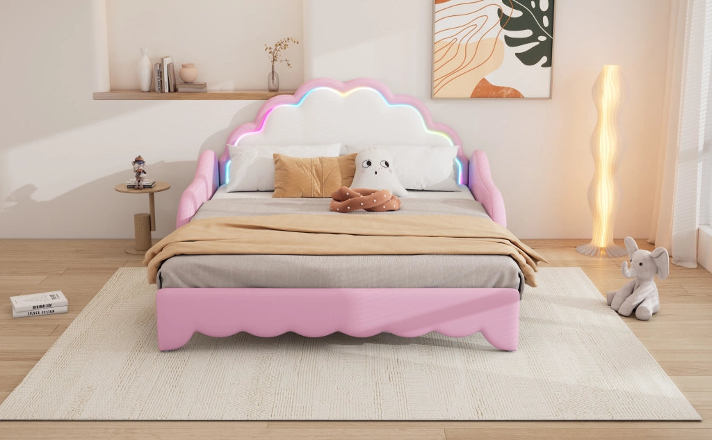 DESMIU Divano Letto 140 × 198 cm 2 posti con LED, senza materasso, in PU, rosa