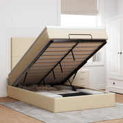 Struttura Letto Pouf con Materasso Crema 120x190 cm in Tessuto