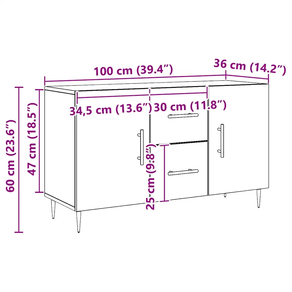 Credenza Rovere Artigianale 100x36x60 cm in Legno Multistrato