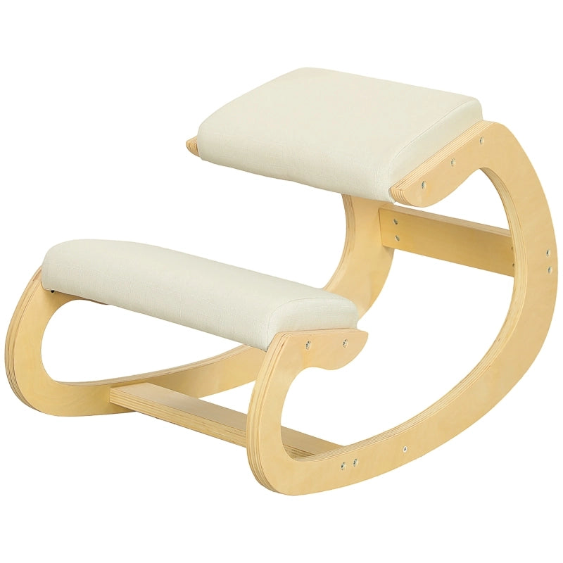 Sedia ergonomica a dondolo per home office e meditazione con supporto posturale in legno bianco crema