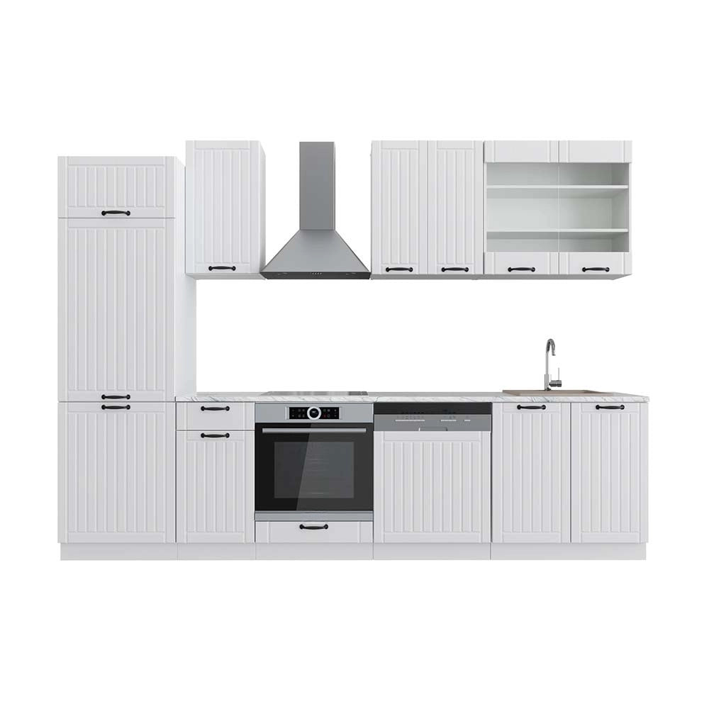 Cucina componibile Fame-Line Bianco rustico/Bianco 300 cm, PL Marmo Vicco