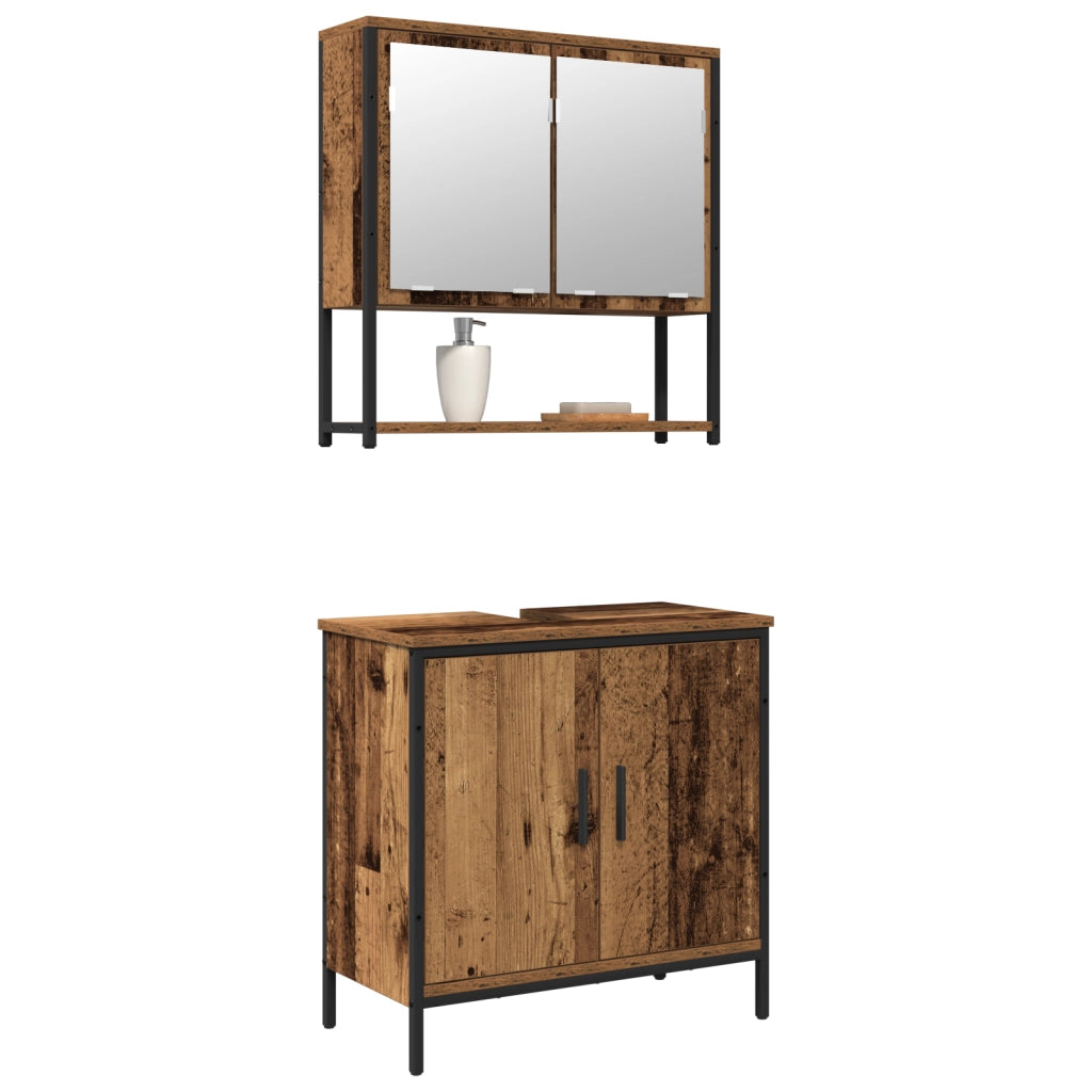 Set di mobili da bagno 2 pezzi in legno vecchio e legno ingegnerizzato