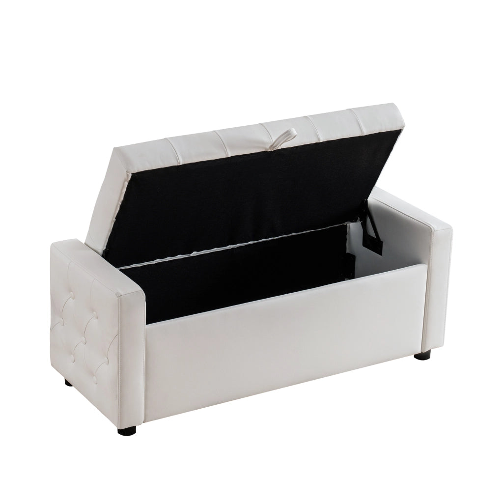 PANCA Contenitore Imbottita 100,5x46x29 cm Bianco Legno e Tessuto