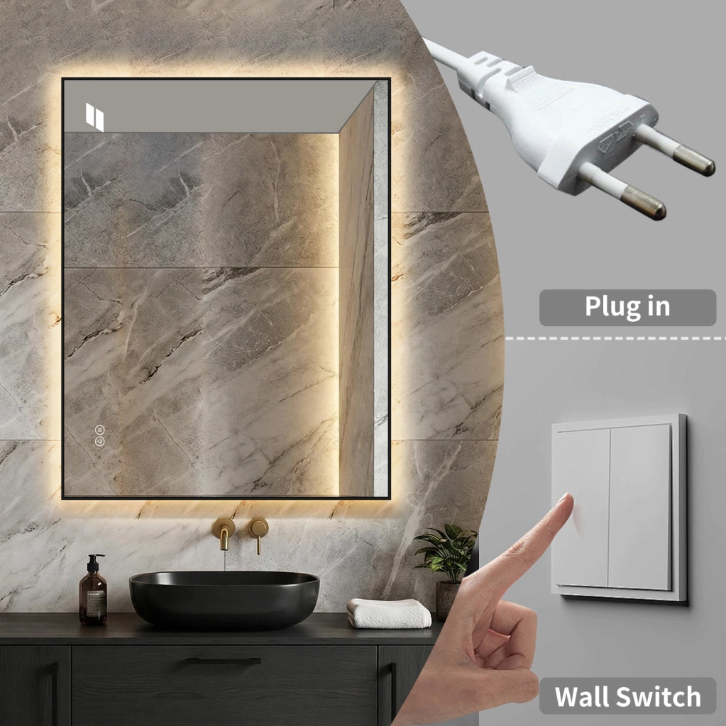 Specchio bagno LED ULEVR con cornice in alluminio, retroilluminazione, antiappannamento e luce dimmerabile