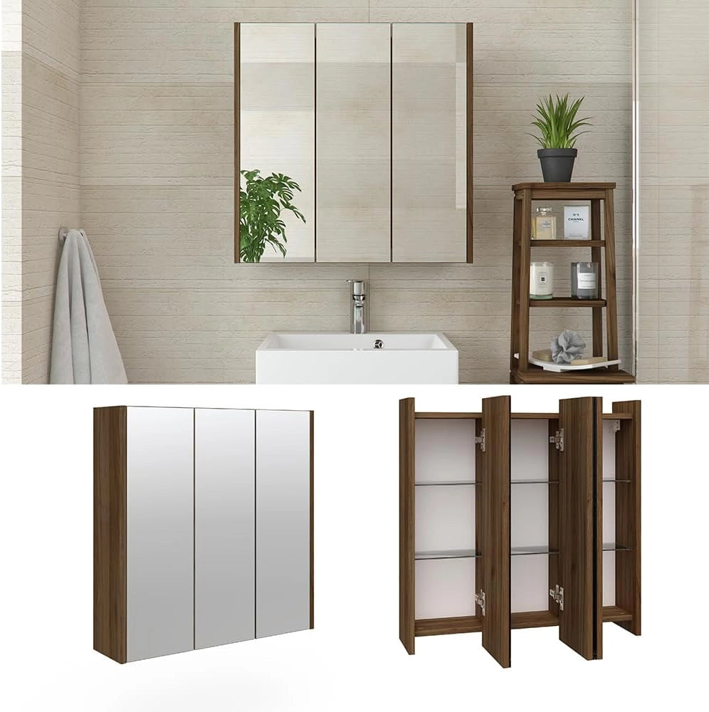 Specchio contenitore bagno Majest, Noce, 67.4 x 68 cm, adatto per montaggio a parete e combinabile con la serie Majest