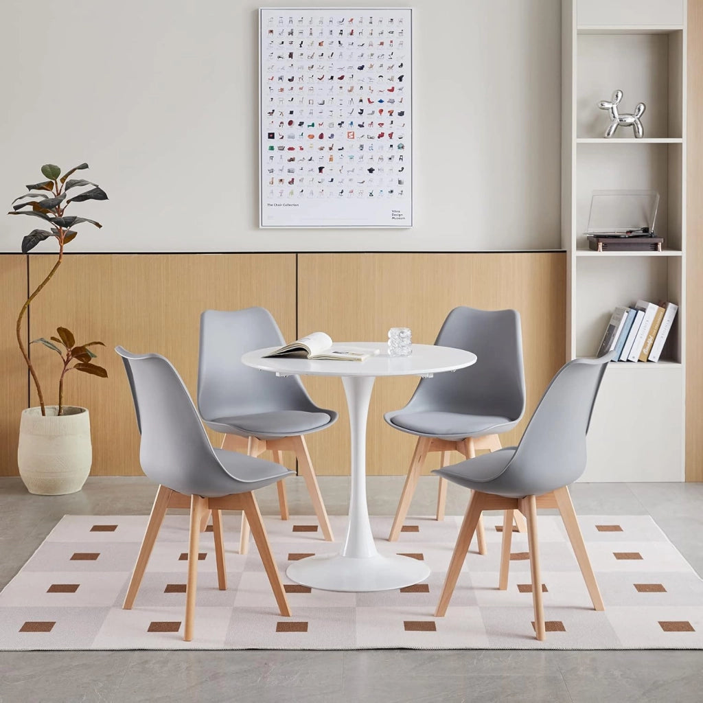 GrandCA HOME Set Tavolo da Pranzo Moderno con 6 Sedie, Tavolo da Pranzo Rotondo in MDF Nero da 110 cm + 6 Sedie da Cucina Nero