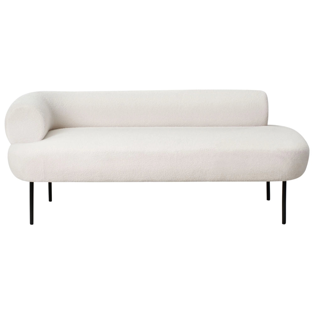 Chaise longue lato sinistro in tessuto bouclè bianco sporco rivestimento idrorepellente gambe in metallo design moderno per soggiorno