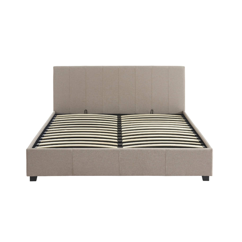 Letto a cassettone con rete a doghe e testiera, 160x200cm, beige