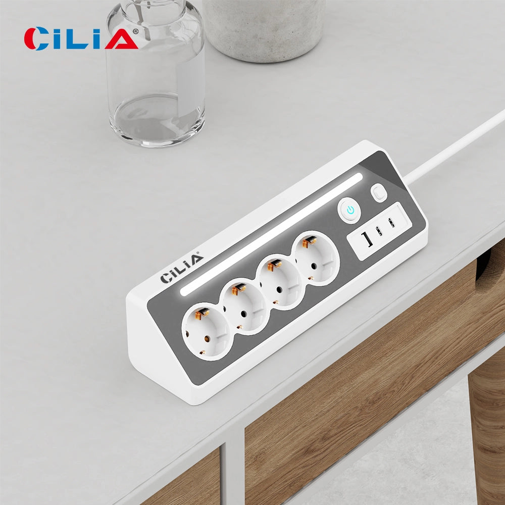 Ciabatta Elettrica Angolare ¨C zephmum ¨C 4 Prese Schuko, 2 USB-C, 1 USB, Luce LED, Cavo 1.5m