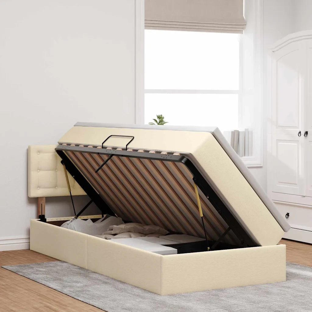 Letto con contenitore LED e materasso Crema 90 x 200 cm Tessuto