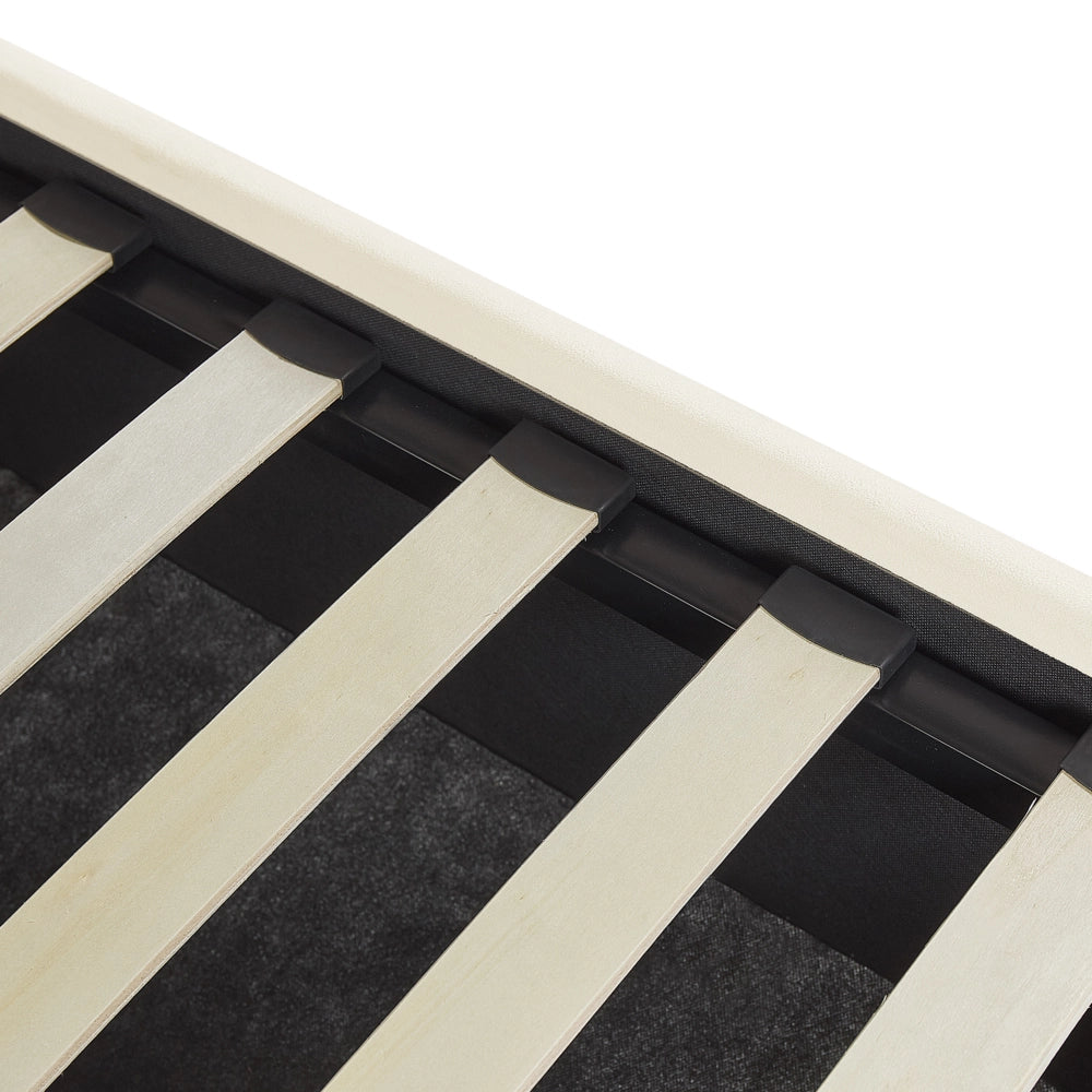 Letto contenitore matrimoniale rete a doghe velluto bianco sporco 140 x 200 testiera a conchiglia
