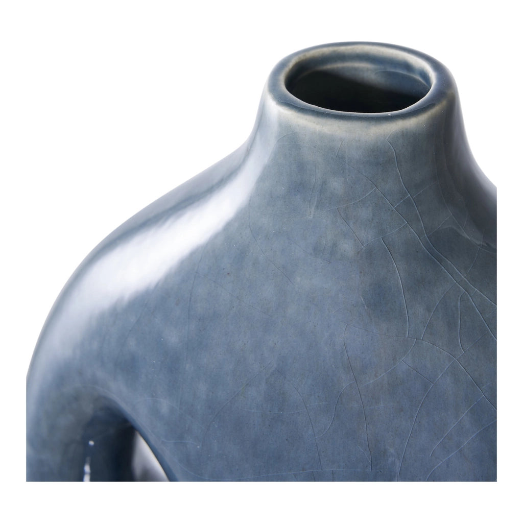 Vaso in ceramica blu con forma organica e manico 18,5x9,5x24,5 cm