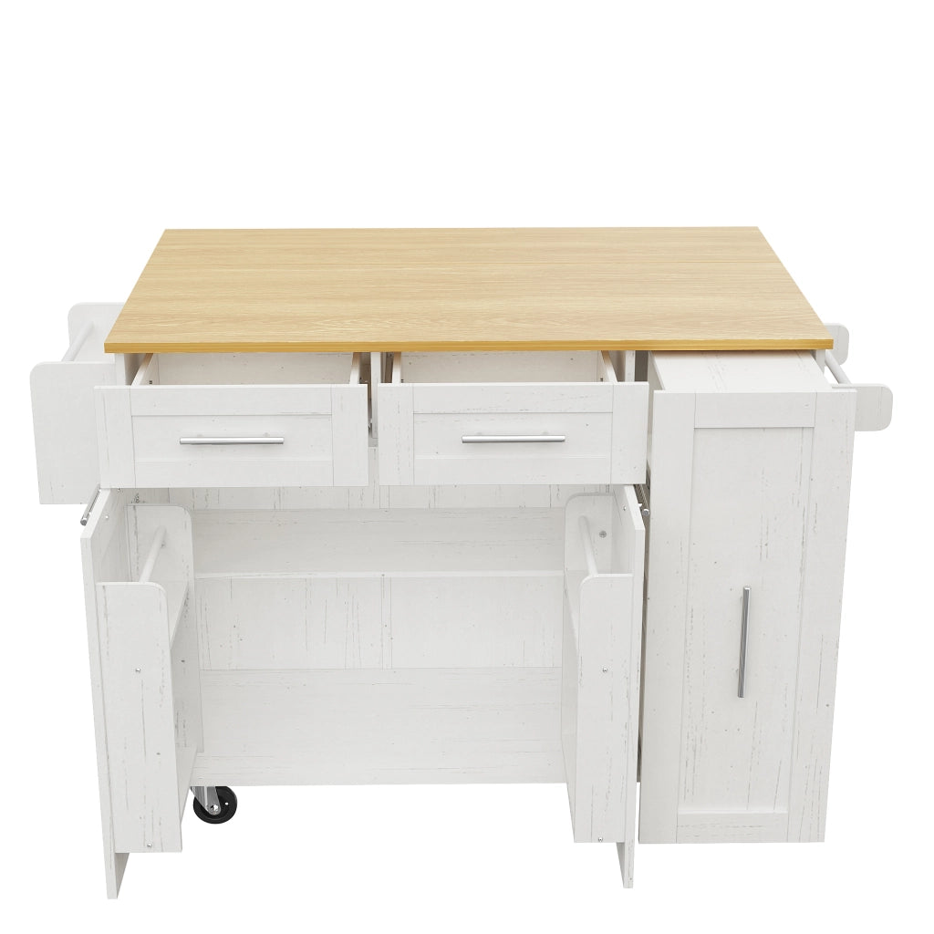 Carrello da Cucina con Piano Pieghevole; Vani Estensibili e Ruote con Freno; 110 x 46 x 90.5 cm; Bianco