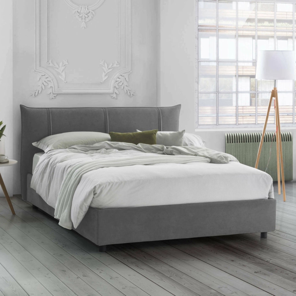 Letto Matrimoniale Geras, Letto Matrimoniale Materasso Incluso Made in Italy, Grigio