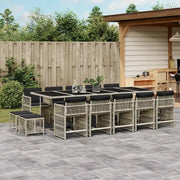 Set da Pranzo da Giardino 15 pz con Cuscini Grigio Polyrattan
