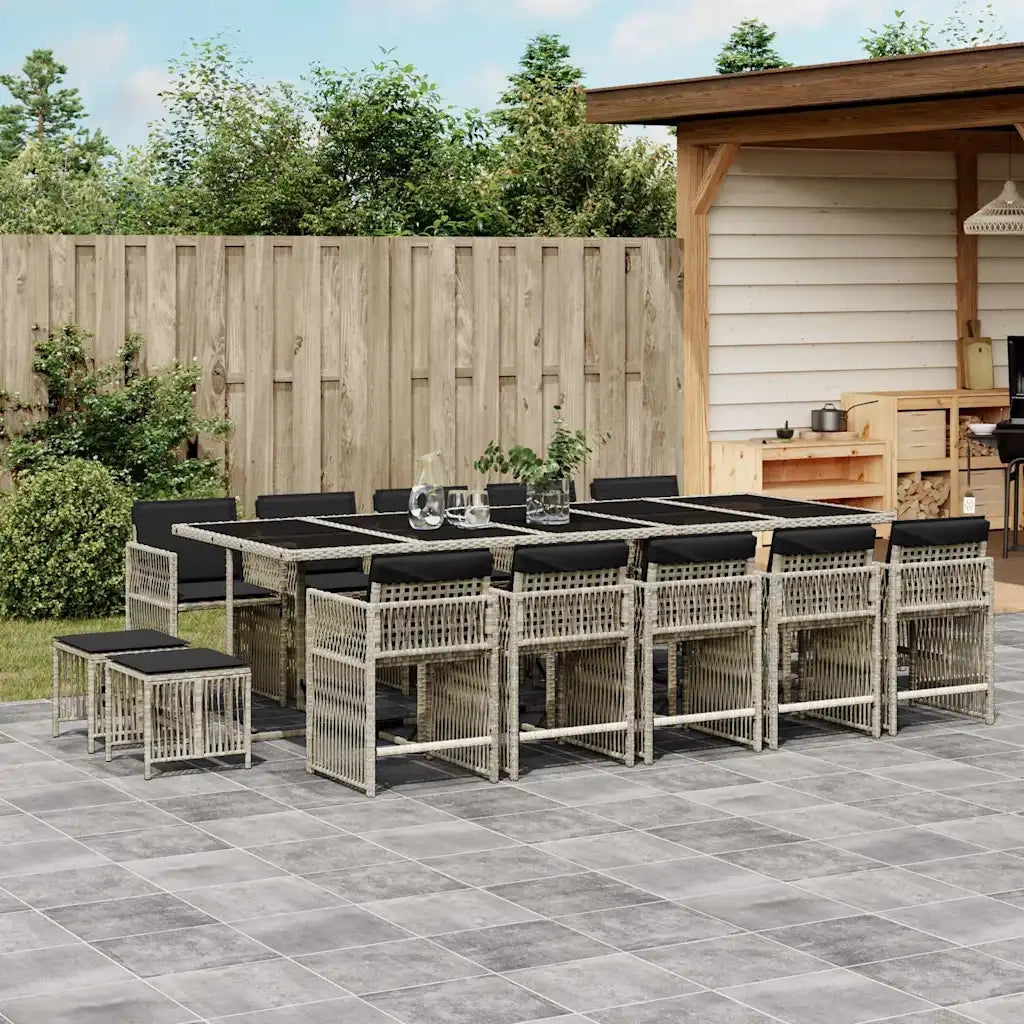 Set da Pranzo da Giardino 15 pz con Cuscini Grigio Polyrattan