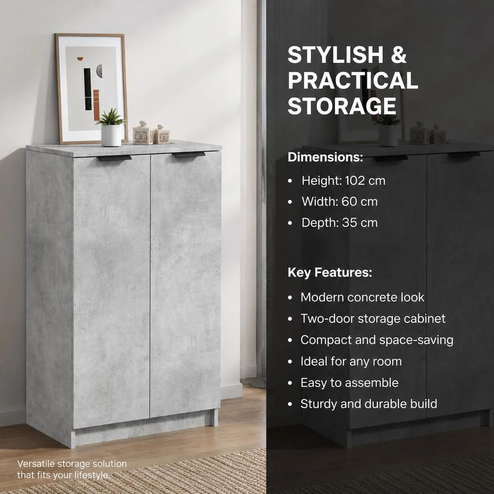 Shoe Cabinet, Concrete Grey, 59x35x100.5 Cm, Wood-based Material