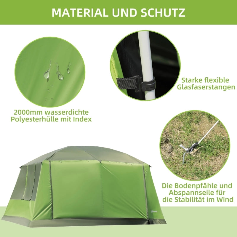 Campeggio Tenda Dome Tenda Famiglia per 4-8 persone con 2 cabine da letto; L405 x W305 x H225cm; ideale per avventure all'aperto