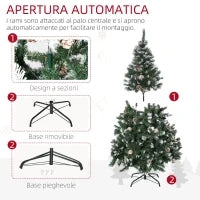 Albero di Natale Artificiale Innevato 150cm con 676 Rami e Pigne, Apertura Automatica e Base Pieghevole, Verde