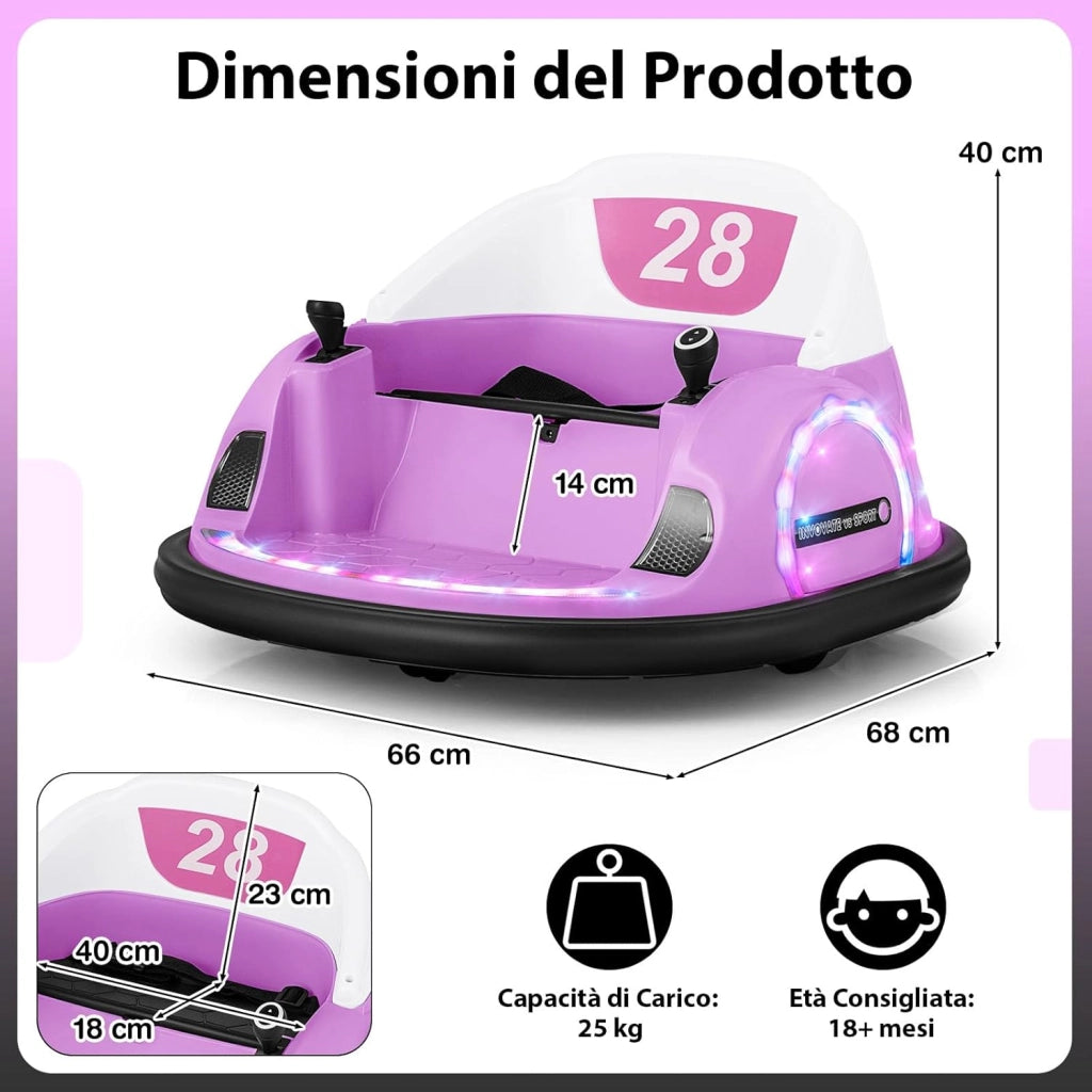 12V Autoscontro Elettrico per Bambini, Macchina Elettrica Cavalcabile con Telecomando, Luci Musica e Imbottitura Anti-collisione, Auto a Scontro per Bambini 18 Mesi + (Rosa)