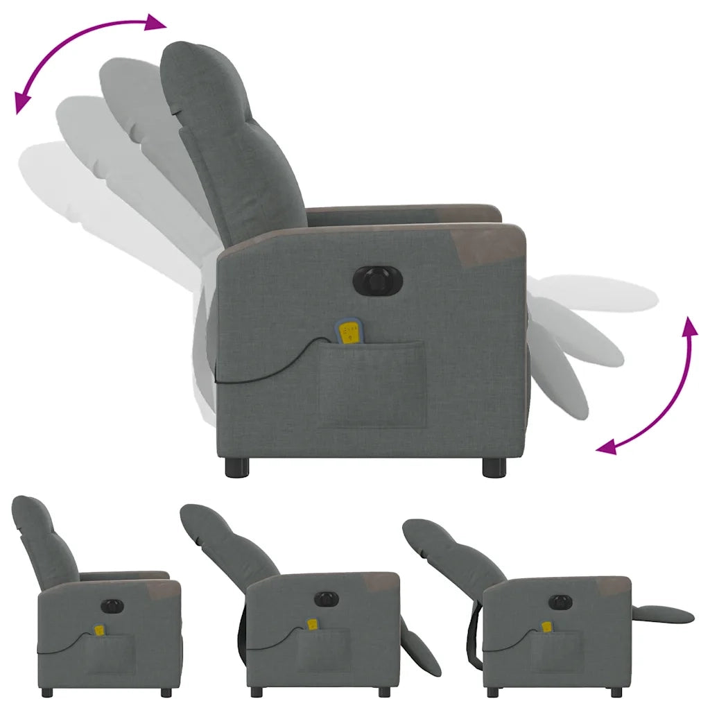Divano Sedia-Poltrona Reclinabile Massaggio Elettrica Grigio Scuro Tessuto 459816